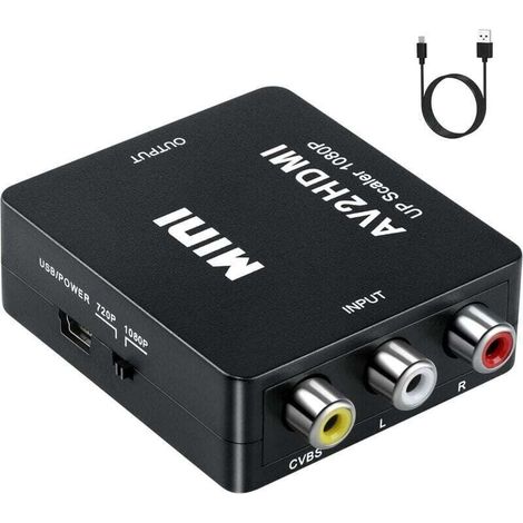 Adaptateur RCA vers HDMI, convertisseur audio et vidéo AV vers HDMI prenant en charge 1080P avec cordon d'alimentation USB pour PS2 Gamecube VHS caméra ordinateur portable DVD STB (1/4)
