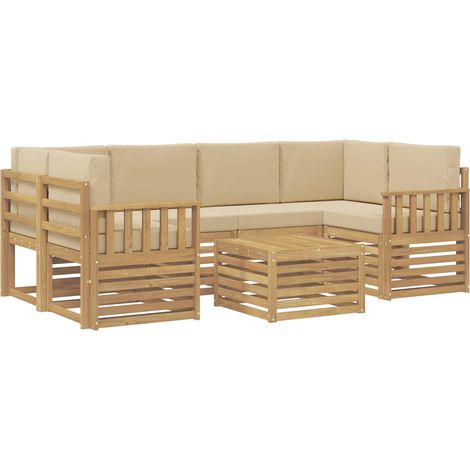 Conjunto de sofás de exterior con cojín 7 pcs y Beige Poliéster vidaXL