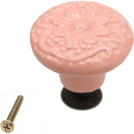 Runde, abfallsichere Schubladengriffe mit Blumenmuster aus robuster, einzigartiger Keramik-Pink (1/5)