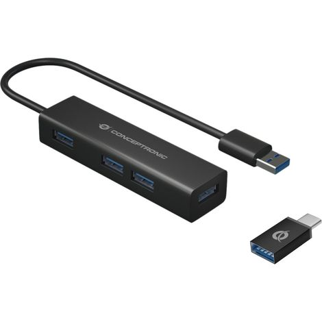 Conceptronic HUBBIES06B hub & concentrateur USB 3.2 Gen 1 (3.1 Gen 1) Type-A 5000 Mbit/s Noir