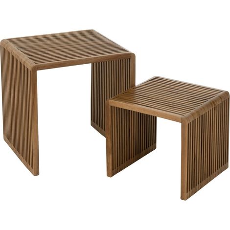 Lot de 2 tables d'appoint 40 et 50 cm en teck recyclé marron - RENTY (1/5)
