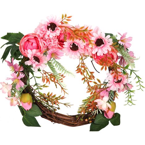 Couronne de Fleurs Artificielles Pivoine pour Porte Décoration Fête Mariage Rose (1/5)