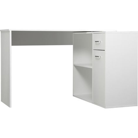 Bureau d'angle rotatif à 180°, bureau d'ordinateur, bibliothèque, tiroir, placard, poste de travail, 117x82x74cm, blanc (1/5)