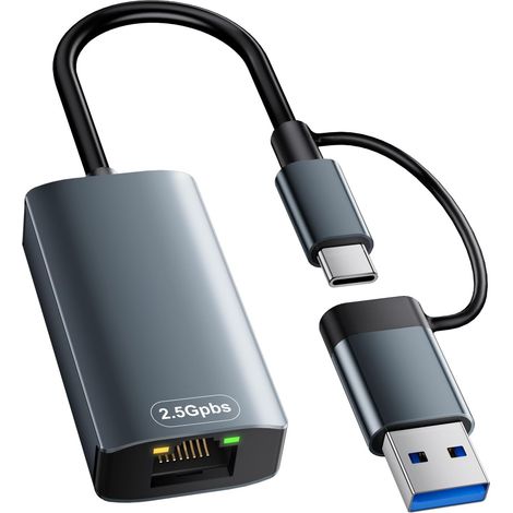 Adaptateur Ethernet USB C,Adaptateur USB Ethernet,2500Mbps 2-en-1 USB-c ethernet,2.5Gbps Adaptateur RJ45 USB (1/5)