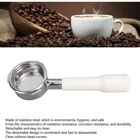 Ortviai Portafiltre espresso sans fond 58 mm pour machine à café Barsetto C2, en acier inoxydable et plastique blanc (1/4)