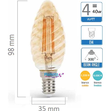 Lampadina e14 led filamento lampada vintage oliva fiamma codino tortiglione globo sfera oliva 4w ambra luce fredda