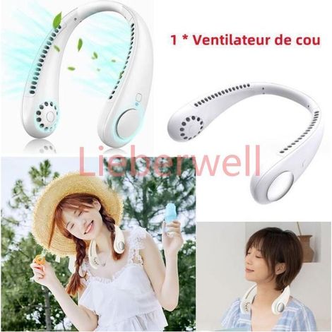 3 Speeds, Portable Bladeless Neck Fan, USB Rechargeable, 360° Airflow, Lightweight ABS and Silicone, White Multicolor, for Camping Home Travel (1/5)