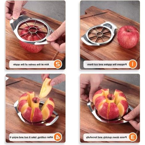Affettatrice professionale in acciaio inox per frutta e mele, versatile utensile da cucina per tagliare la frutta in 8 pezzi, resistente e facile da pulire. (1/5)