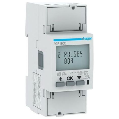 1 Phase kWhmeter direct 80A 2M S0 MID HAGER ECP180D (1/2)