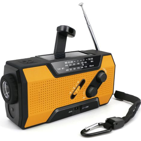 Radio d'urgence Météo 2000mAh solaire/manivelle/à piles chargeur de batterie portable avec AM/FM, Lampe de Poche LED, Alarme SOS pour la Randonnée et l'extérieur