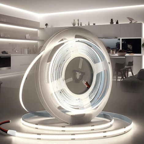 COB LED Strip 5 m 12 V 6000 K Cool White Flexible 320LED/M Can be Cut to Size Width 8 mm CRI90 Interior Lighting for Bedroom Kitchen Home Mirror (1/5)