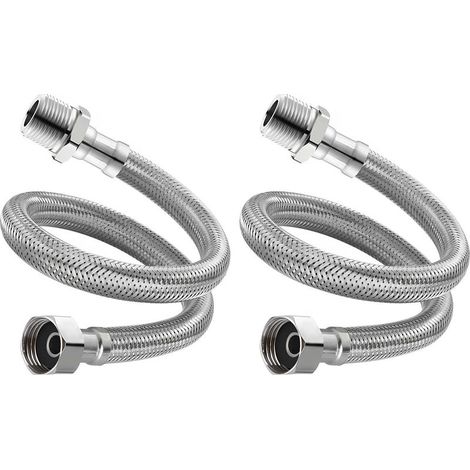 2 Pièces Tuyaux de Raccordement Flexibles Robinets, Tressé Acier Inoxydable Rallonge Lavabo Tubes, pour Salle de Bains Robinets de Toilettes Évier de Cuisine Tuyaux d'Entrée d'Eau (20cm) (1/4)