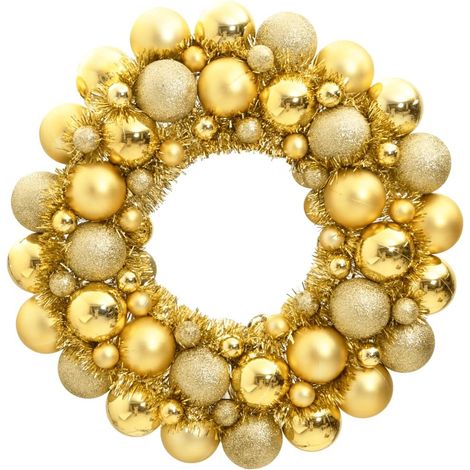Couronne de Noël 45 cm Dorée. Fabriquée en boules de Noël Incassables
