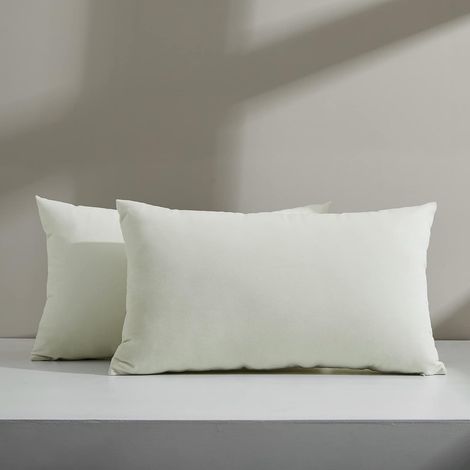 MINKUROW Fodera per Cuscino 30x50 Crema Rettangolare Set di 2 Fodere per Cuscini Decorativi Divano Sedia Soggiorno Casa Poltrona Reclinabile Ufficio per Bambini Cuscini in Velluto Estetica Scandinava (1/5)