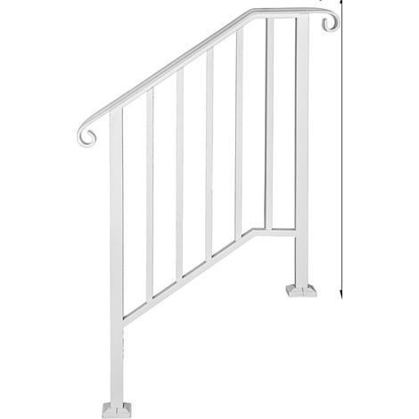 Piquet de Main Courante 1/2/3/4/5 Convient à 1 à 5 marches Main Courante d'escalier en Fer forgé Blanc Noir avec kit d'installation Rails extérieurs (Color : Silver, Size : White 2-Step) (1/5)
