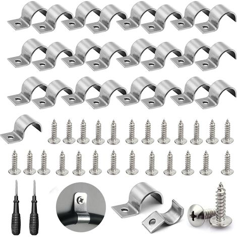 Pack of 25 Clamps Clamp Fixing Flange Phillips Screwdriver Diameter 2/4/6/8/10/12 mm 304 Stainless Steel Rigid Fixing Clamp for Fixed Pipeline Pipe with Screws (Diameter 6 mm) (1/5)