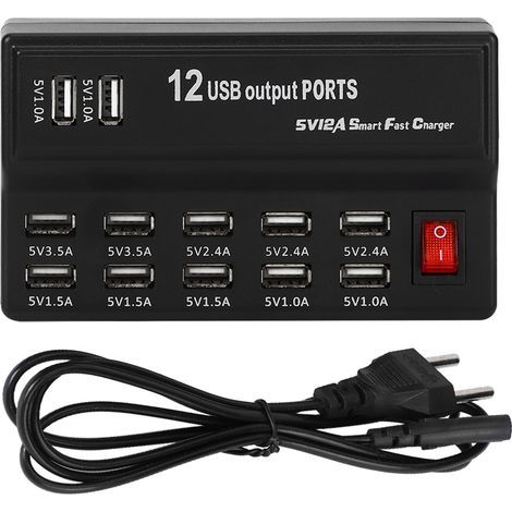 SUNXURY Parasurtenseur 12 Ports Multiples avec Chargeur Rapide Station USB 100-240V Concentrateur de Charge USB International avec Cordon et cosse Plate pour appareils Multiples(UE) (1/5)