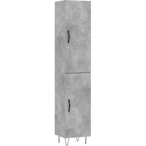 Buffet bahut commode armoire meuble de rangement organisateur cuisine salle de séjour salon haut 34,5 x 34 x 180 cm bois d'ingénierie gris