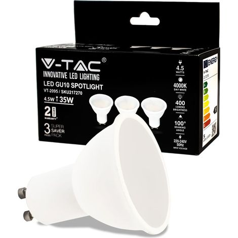 SUPER SAVER PACK 3X LAMPADINA LED GU10 4.5W FARETTO SPOTLIGHT SMDV-TAC VT-2095 - SKU 217269 / 217270 / 217271 Bianco Naturale (1/5)