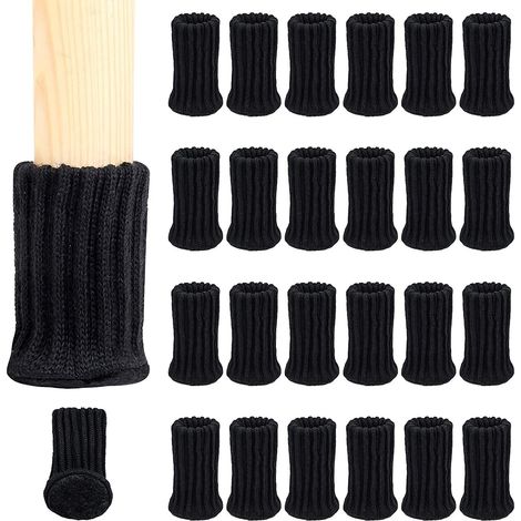Noir,Lot de 24 paires de chaussettes de chaise tricotées - Élastiques et antidérapantes - Base épaisse - Convient pour pieds de chaise de 1 à 2 pouces - Protection contre les rayures (1/5)