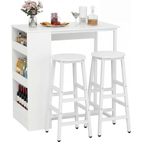 COSTWAY 91.5x49x91.5 cm Kitchen Table Set with Heavy-duty Metal Frame 2 Stools White (1/5)