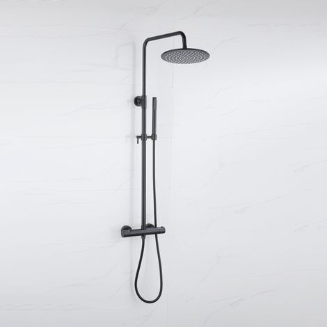 FugaFlow Eccelente Ensemble de douche de tête avec robinet thermostatique - 30cm douche de tête - flexible métallique - douchette à main sur barre -