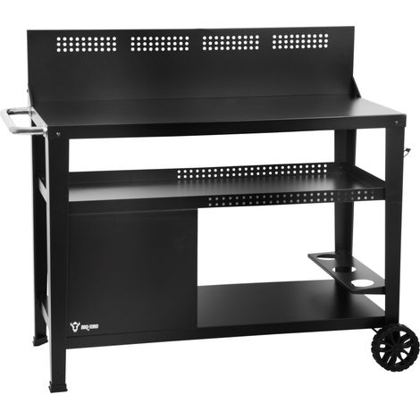 BBQ-Toro Chariot de barbecue 125 x 57 x 104 cm, noir Table de travail, grande surface, extérieur