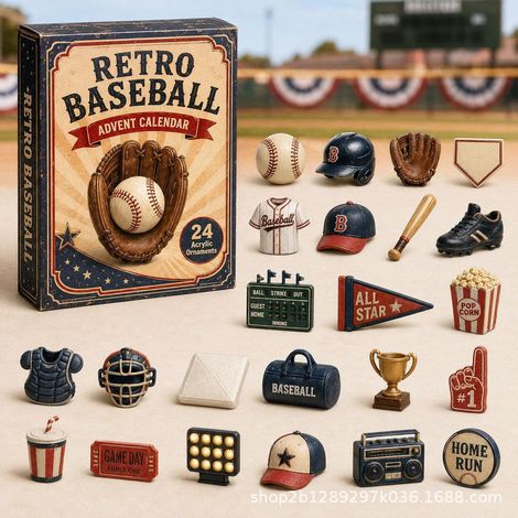Calendrier de l'Avent sportif 2026 (24 jours) en acrylique à suspendre – Idée cadeau de Noël originale sur le thème du sport pour les fans – Batte de baseball (1/2)