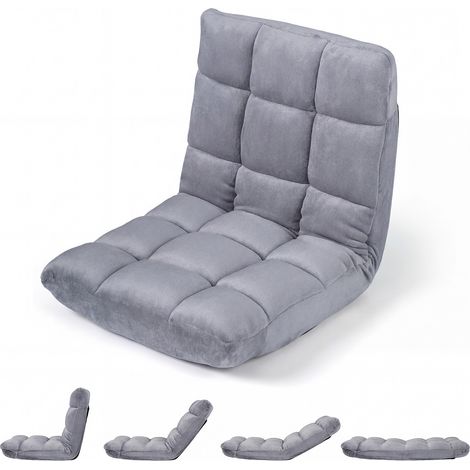Fauteuil de Sol Pliable en Flanelle, Canapé Paresseux Tatami Convertible Dossier Réglable 14 Positions, Gris, 66,5 x 53 x 53 cm (1/5)