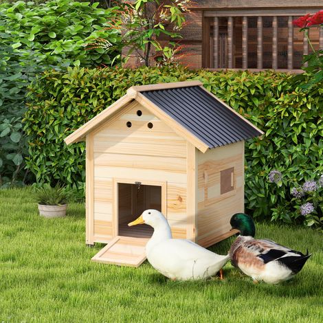 Poulailler en bois pour canards abri pour canards toit ouvrant double porte 78 x 90 x 92 cm effet bois naturel