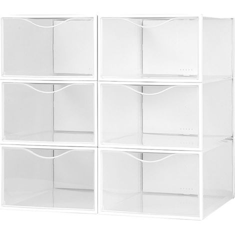 Boîtes à Chaussures en Plastique, Lot de 6 Organiseurs de Rangement, 23X33,5X14,5 cm, Empilable, Anti-Basculement, Jusqu'à T44, Transparent (1/5)