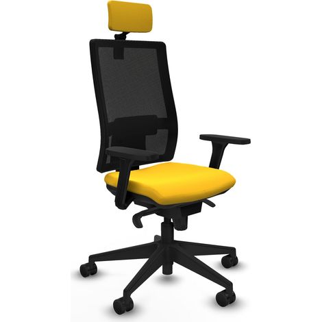 Horna sincro malla negra similpiel amarillo brazos 3D base piramidal cabecero 2D ruedas 65mm nailon (1/5)
