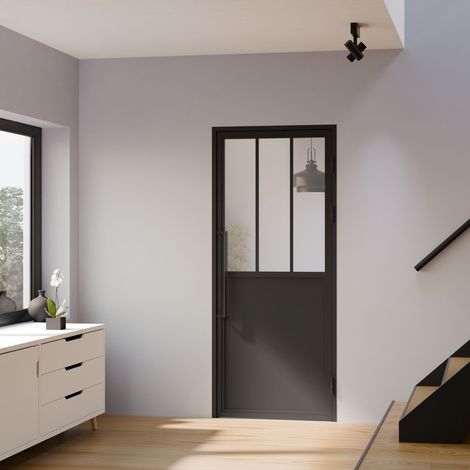 Schulte Glastür Komplettset mit Beschlag Loftstil 930 x 2040 mm DIN Rechts - Griffstange Drehtür