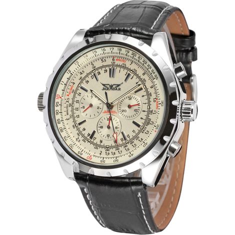 LIFCAUSAL Montre-bracelet homme automatique mécanique en cuir avec affichage calendrier et date - Style contemporain (1/5)