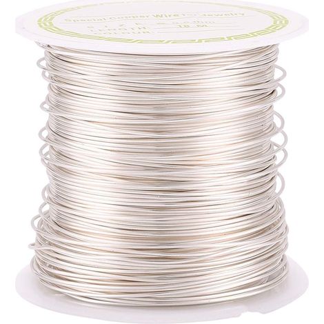 Fil de cuivre doré résistant au ternissement 18 m Argenté calibre 22(0.6mm) Fil de métal flexible pour emballage de bijoux, sculpture (1/5)