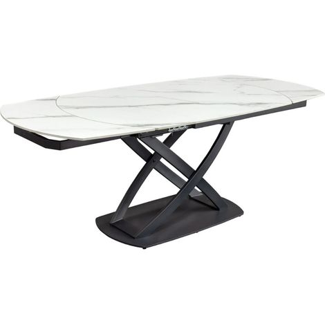 Tavolo ATONIA – Ovale estensibile 130 a 190 cm – Piano in ceramica effetto marmo bianco – Piedi in metallo – Stile moderno