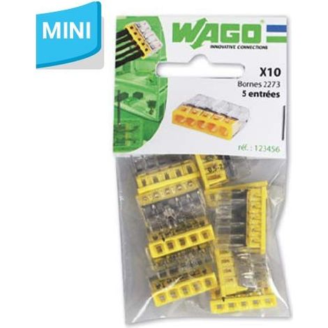 WAGO S2273 10 MINI BORNES DE CONNEXION RAPIDE 5 ENTRÉES POUR FILS RIGIDES - 2273-205 WAG268331