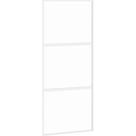 Puerta corredera vidrio templado y aluminio blanca 90x205 cm vidaXL
