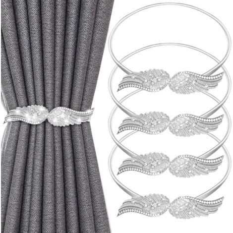 (Argent)Lot de 4 Embrasses de Rideaux Simples, Attache Rideau Réglable avec Corde à Ressort en Métal pour Maison Chambre Salon Bureau (1/5)