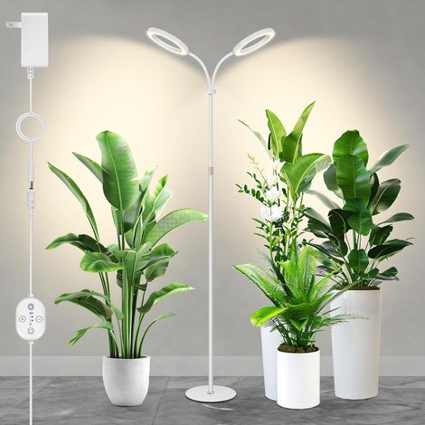 Grande lampe horticole 24 V pour plantes d’intérieur, spectre complet renforcé 660 nm, LED LUMILEDS, 2×16 cm lampes avec minuterie & gradation, hauteur réglable 56–178 cm, base 22 cm, 30 W (1/5)