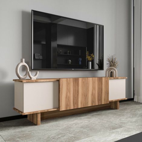 TV-Schrank Clusone: Ein Regal, 4 Fächer, 4 Türen, 180x33x50h cm Beige (1/5)