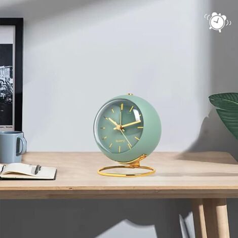 Sveglia analogica silenziosa da comodino, piccola e retro, con lancette luminose, ideale per dormiglioni - Verde (1/4)