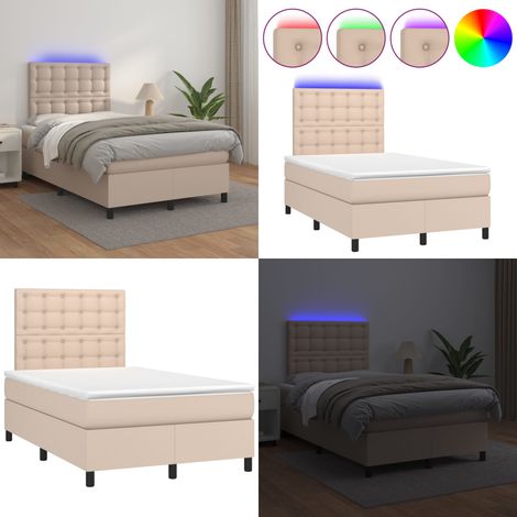 Cama box spring colchón LED cuero sintético capuchino 120x200cm - Colchón LED - Cuero sintético