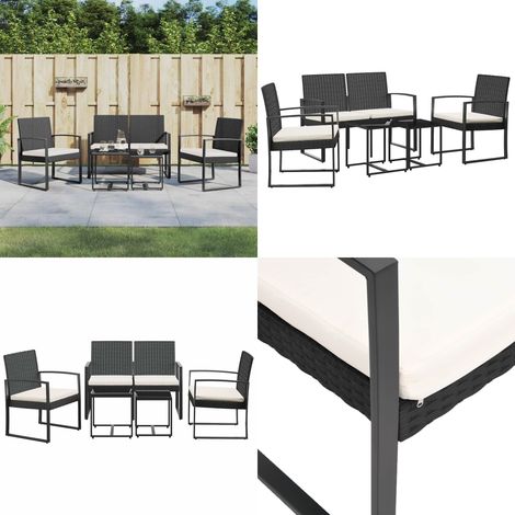 Set da Pranzo da Giardino 5 pz Nero con Cuscini in Rattan PP - Sedie da pranzo - Tavolo da pranzo