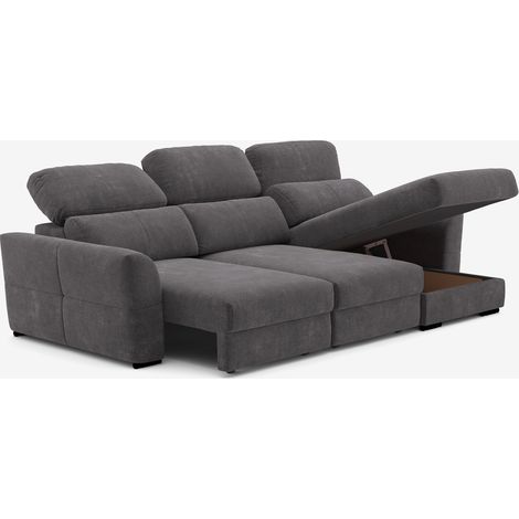 Ausziehbares 3-Sitzer Schlafsofa mit rechter Bettkasten-Chaiselongue Nuro - Dunkel Grau (1/5)