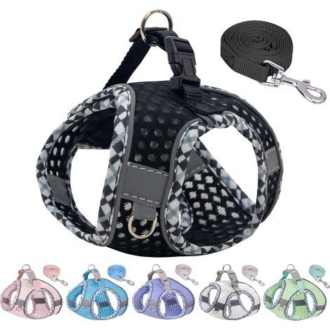 Minuscule Harnais pour Chien, Maille Diamant Toutes Saisons, Bandes réfléchissantes, Harnais léger pour Chiot, Petit Chien et Chat, Noir, Taille XXXS (1/5)