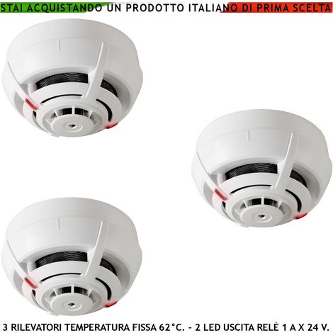 SENSORI TEMPERATURA SOGLIA FISSA 62° C 3 RILEVATORI TERMOVELOCIMETRICI USCITA RELÈ E STATO IMPIANTO 14 MA ALLARME ANTINCENDIO (1/4)