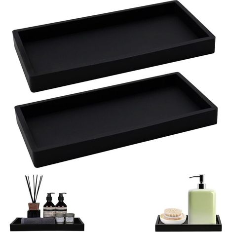 pcs Black Rectangular Decorative Tray, Bathroom Tray, Bathroom Trays, Easy to Clean, Effectively Organizes Objects, 20 10cm (1/5)