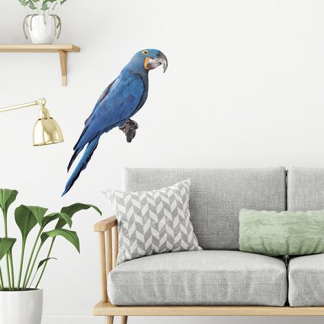 Sticker Autocollant Déco Murale Ara Hyacinthe, Photo Tropicale, 68 cm X 24 cm, Décoratif pour Murs Intérieurs et Extérieurs. (1/2)