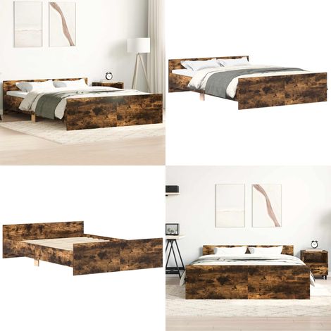 Cadre de lit sans matelas chêne fumé 140x190 cm - Cadre De Lit - Lit Deux Personnes - Lit Double - Lit En Bois - Bois D'ingénierie - Home & Living (1/5)